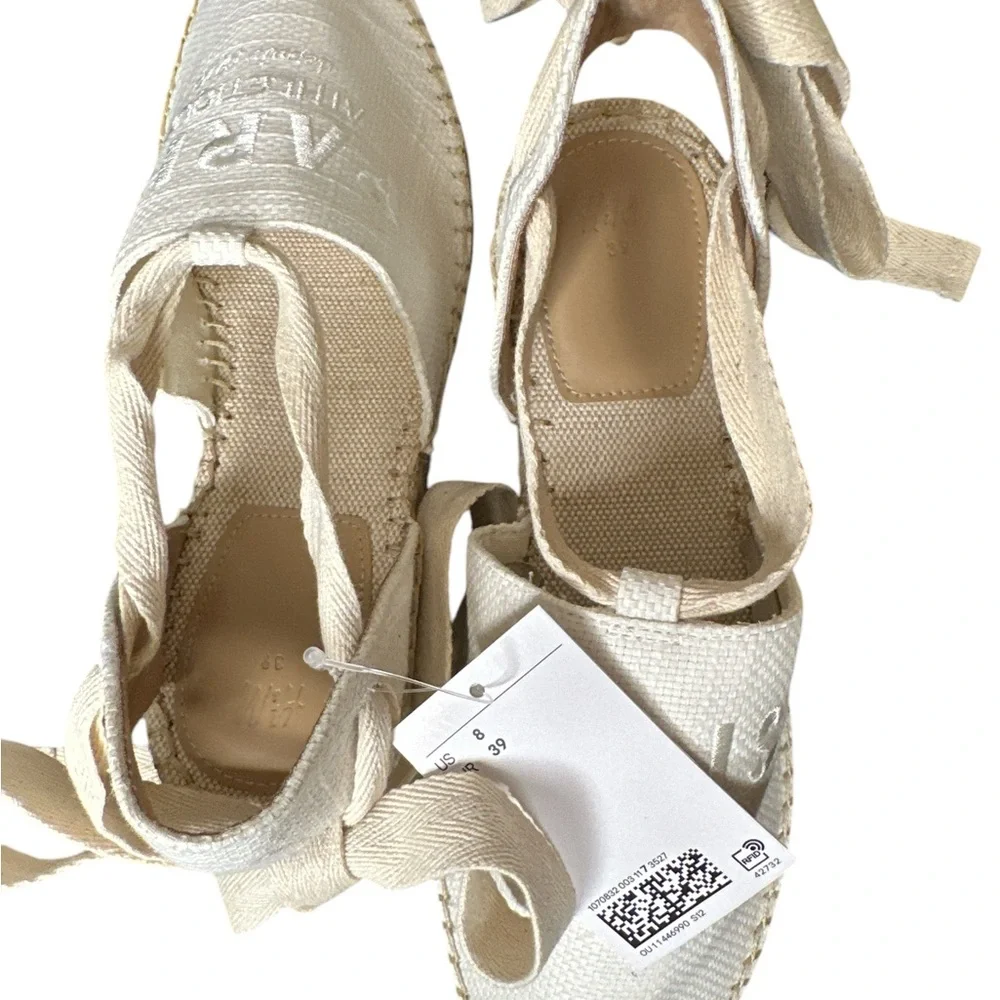 NEW H&M White Canvas Espadrilles w\embroidered Paris Athletique depuis 1970 - Picture 3 of 10